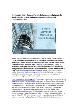 Saudi Arabia Smart Elevator Market Research Report 2027