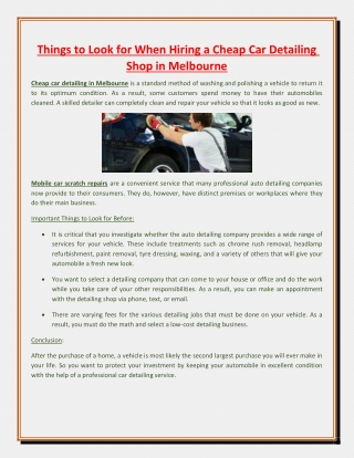 Things to Look for When Hiring a Cheap Car Detailing Shop in Melbourne