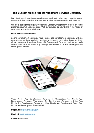 Top Custom Mobile App Development Services Company India & USA