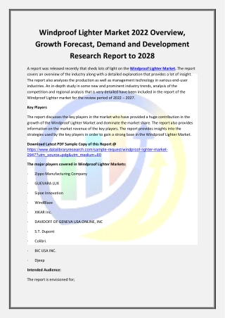 Global Windproof Lighter Market Opportunities and Forecast 2020-2027