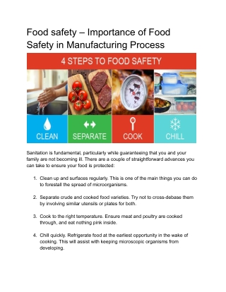 Food safety – Importance of Food Safety in Manufacturing Process