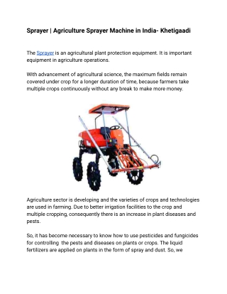 Sprayer | Agriculture Sprayer Machine in India- Khetigaadi