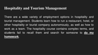 Hospitality and Tourism Management