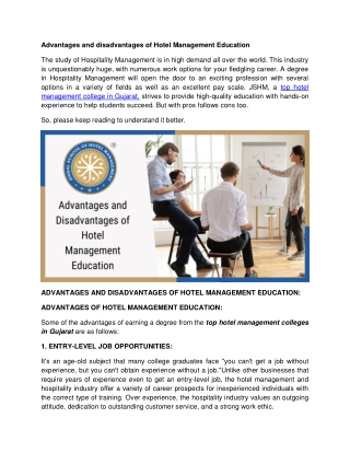 Advantages and disadvantages of Hotel Management Education