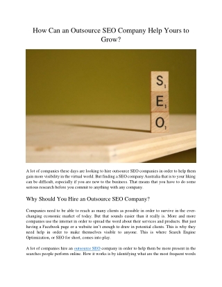 How Can an Outsource SEO Company Help Yours to Grow
