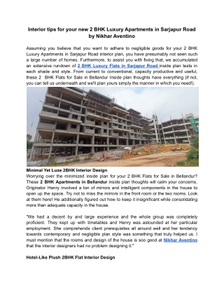 Interior tips for your new 2 BHK Luxury Apartments in Sarjapur Road by Nikhar Aventino
