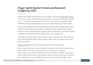 Finger Splint Market to Reach Valuation of US$ 213 Mn by 2027