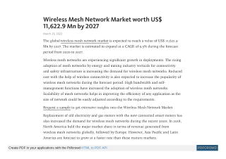 Wireless Mesh Network Market worth US$ 11,622.9 Mn by 2027