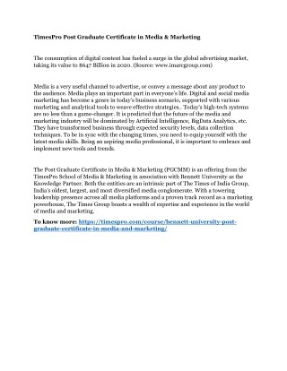 TimesPro Post Graduate Certificate in Media & Marketing