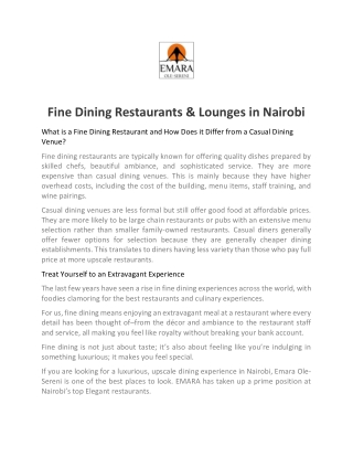 Fine Dining Restaurants & Lounges in Nairobi