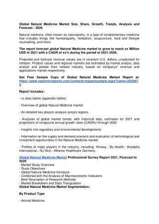 Global Natural Medicine Market Size, Share, Growth, Trends, Analysis and Forecas