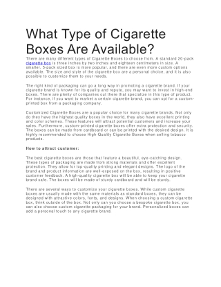 What Type of Cigarette Boxes Are Available