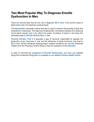 Two Most Popular Way To Diagnose Erectile Dysfunction in Men
