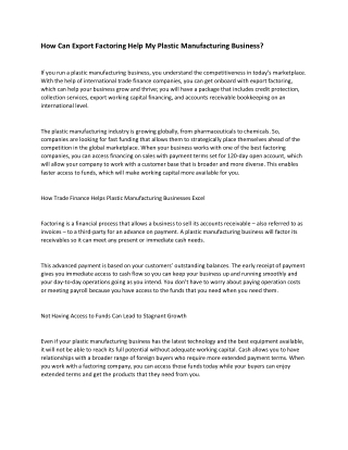 How Can Export Factoring Help My Plastic Manufacturing Business