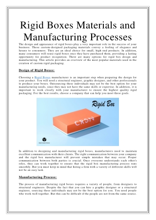 Rigid Boxes Materials and Manufacturing Processes