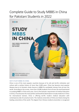 Study MBBS in China for Pakistani Students 2022 – EBC Worldwide