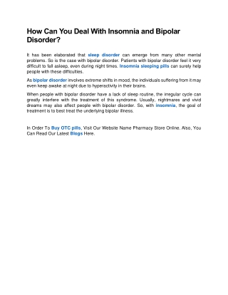How Can You Deal With Insomnia and Bipolar Disorder