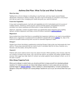 Asthma Diet Plan - What To Eat and What To Avoid