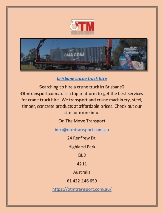 Brisbane Crane Truck Hire | Otmtransport.com.au