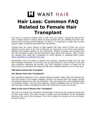 Hair Loss: Common FAQ Related to Female Hair Transplant