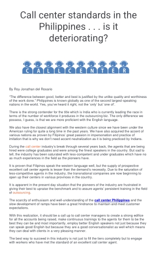 Call center standards in the Philippines