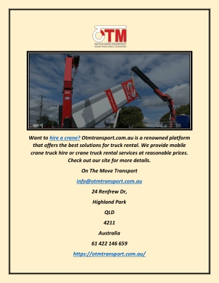 Crane Hire | Otmtransport.com.au