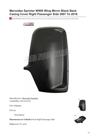 imsautoparts.com-Mercedes Sprinter W906 Wing Mirror Black Back Casing Cover Right Passenger Side 2007 To 2016_2