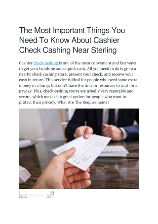 The Most Important Things You Need To Know About Cashier Check Cashing Near Sterling