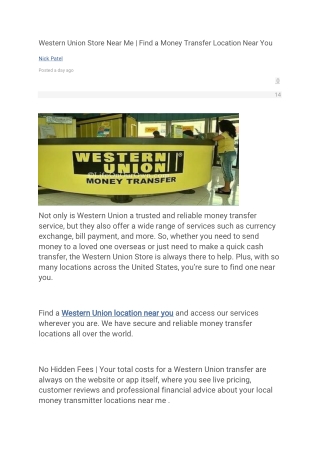 Western Union Store Near Me - Find a Money Transfer Location Near You