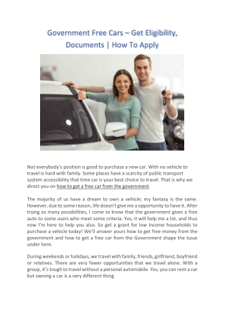 Government Free Cars – Get Eligibility, Documents | How To Apply
