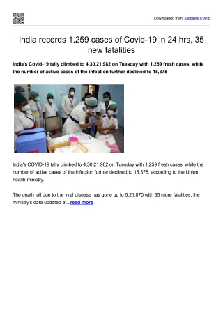 India records 1,259 cases of Covid-19 in 24 hrs, 35 new fatalities