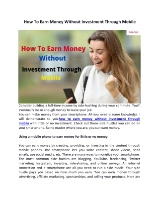 How To Earn Money Without Investment Through Mobile