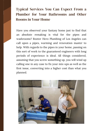 Typical Services You Can Expect From a Plumber for Your Bathrooms and Other Rooms in Your Home