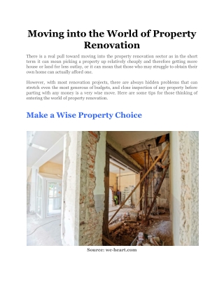 Moving into the World of Property Renovation