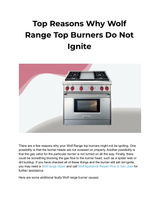 Top Reasons Why Wolf Range Top Burners Do Not Ignite
