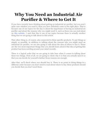 Why You Need an Industrial Air Purifier & Where to Get It