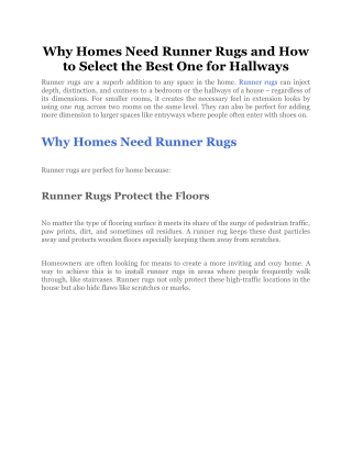 Why Homes Need Runner Rugs and How to Select the Best One for Hallways