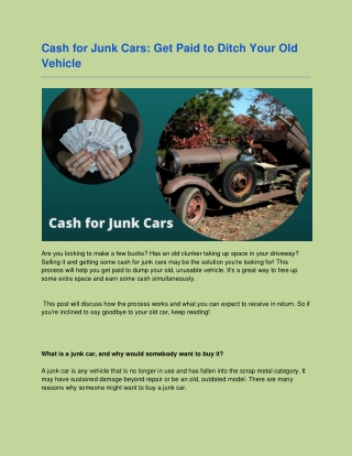 Cash for Junk Cars: Get Paid to Ditch Your Old Vehicle