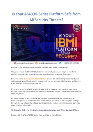 Is Your AS400 iSeries Platform Safe from All Security Threats