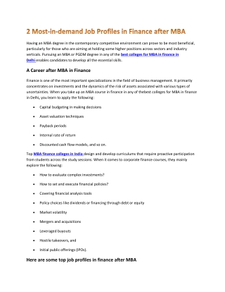 2 Most-in-demand Job Profiles in Finance after MBA