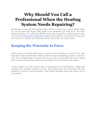 Why Should You Call a Professional When the Heating System Needs Repairing_