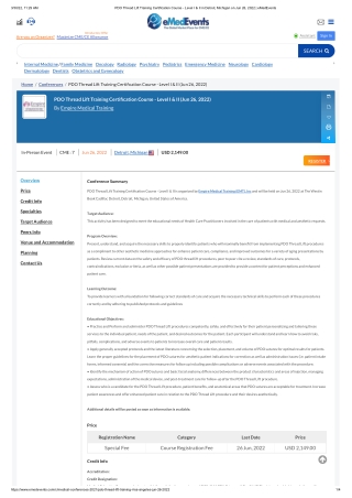 PDO Thread Lift Training Certification Course - Level I & II in Detroit, Michigan on Jun 26, 2022 _ eMedEvents