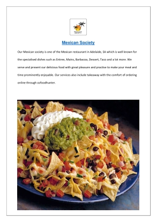 Mexican society Restaurant Menu Adelaide, SA – $5 Off