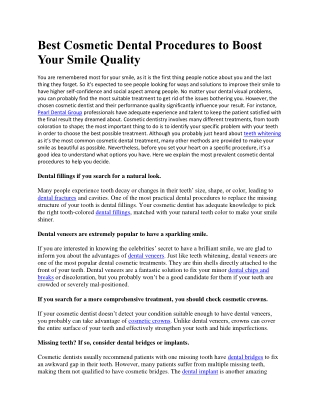 Best Cosmetic Dental Procedures to Boost Your Smile Quality