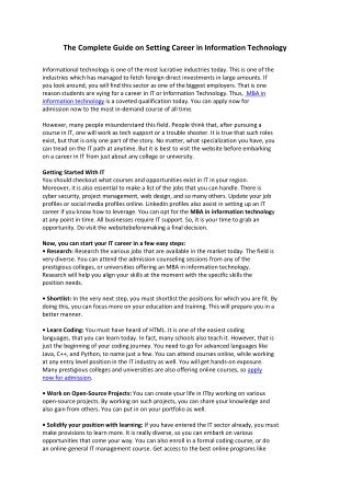 Complete Guide on Setting Career in Information Technology