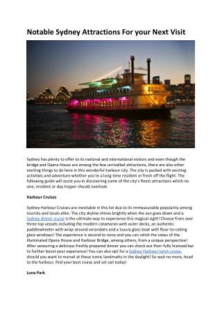Notable Sydney Attractions For your Next Visit