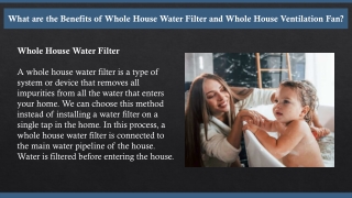 What are the Benefits of Whole House Water Filter and Whole House Ventilation Fan