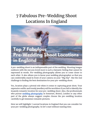 7 Fabulous Pre-Wedding Shoot Locations In England