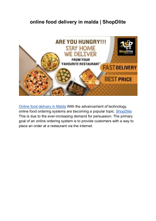 Online Food Delivery In Malda | ShopDlite