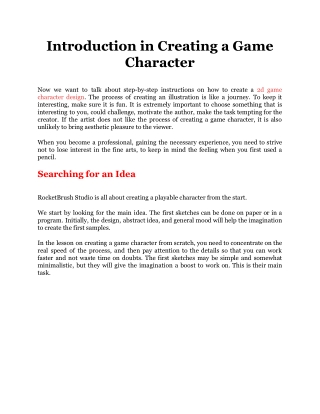 Introduction in Creating a Game Character